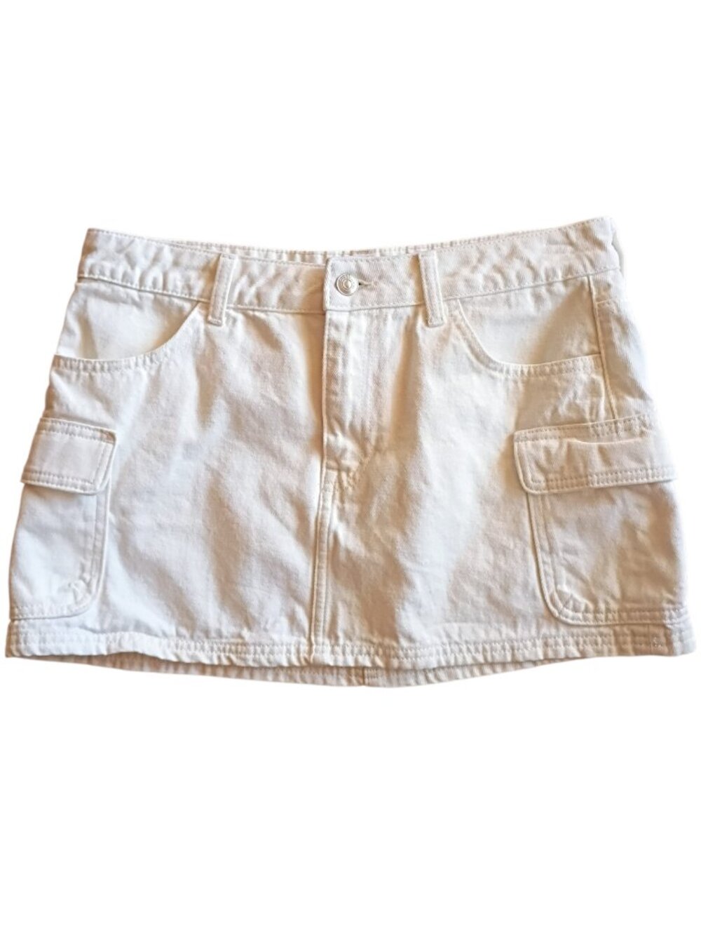 DIVIDED by H&M White Mini Cargo Denim Skirt Side Pockets Sz 6
